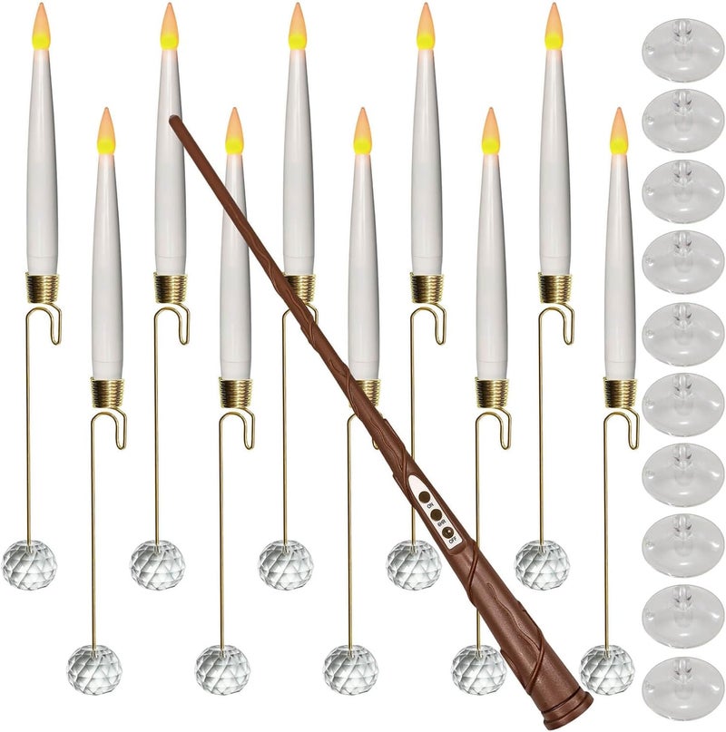 Knoste Christmas Tree Candles-Wand Remote-Crystal Ball Hooks-Suction Cups, 10 Pcs Battery Operated Window Candles, Flickering Warm Light, Xmas Home Ornaments, Wedding Party Decorations - Image 1